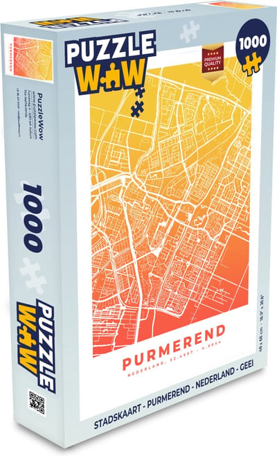 Puzzel Stadskaart - Purmerend - Nederland - Geel - Legpuzzel - Puzzel 1000 stukjes volwassenen - Plattegrond