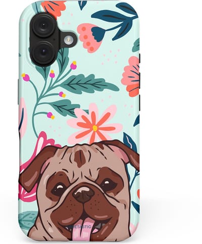 Casetastic hoesje geschikt voor Apple iPhone 16 - MagSafe - Dubbellaagse bescherming - Mopslik - Fashion Case - Lichtgrijs Taupe Wit Petrol