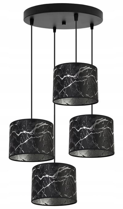 Light-Home Werona – Plafondlamp 4-lichts – Zwart frame – Stoffen kap zwart/zilver – Modern design
