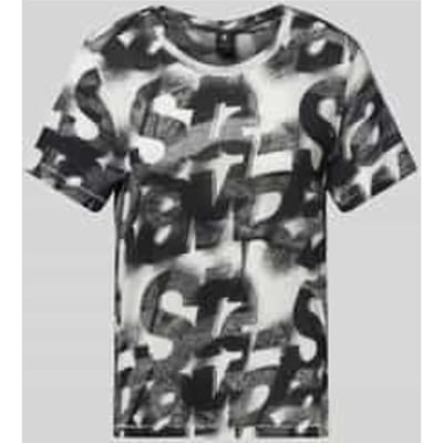 T-shirt met geribde ronde hals