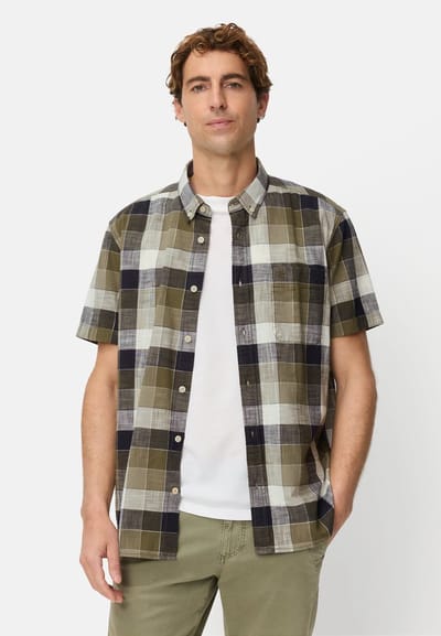 camel active Geruit overhemd van puur katoen - Maat menswear-4XL - Olijfgroen