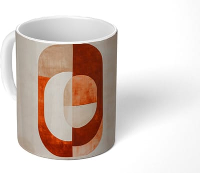 Mok - Koffiemok - Illustratie - Abstract - Vormen - Rood - Mokken - 350 ML - Beker - Koffiemokken - Theemok