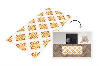 Keukenloper 120x50 cm - Keukenmat vinyl Patroon - Jaren 70 - Bloemen - Oranje - Keukenmatten loper - Keuken vloerkleed tapijt