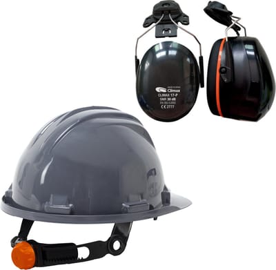 Veiligheidshelm RG5 met Oorkappen - Grijs - Verstelbaar met Draaiknop - Oorkappen helm – Gehoorbescherming