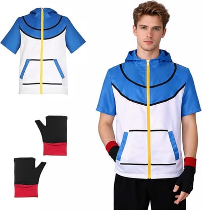 Anime Cosplay Kostuum met Hoodie en Handschoenen, Blauwwitte Jas voor Carnaval, Halloween en Thematische Feestjes, Unisex, Maat XXL