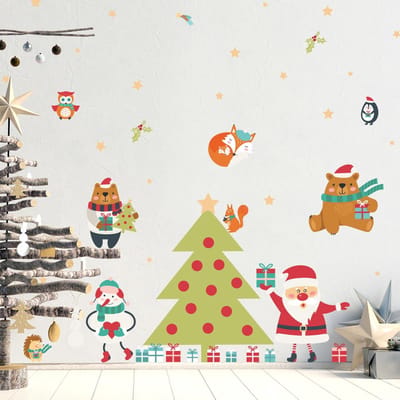 Kerststicker: De Kerstman en de magische kerstboom - Kerststickers - feestversiering - 110x165cm
