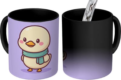 Magische Mok - Foto op Warmte Mokken - Koffiemok - Eend - Sjaal - Paars - Magic Mok - Beker - 350 ML - Theemok