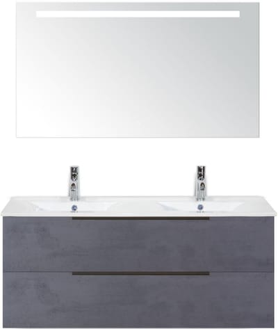 Seville Badmeubelset 120 cm - 2 Laden Beton Antra Edge - Wastafel Enjoy Dubbel met Sence Spiegel