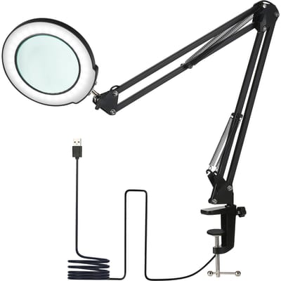 Klemtafellamp met 5x Vergrootglas Zwenkarm Dimbare LED's Bureaulamp Touchbediening 5 zwart