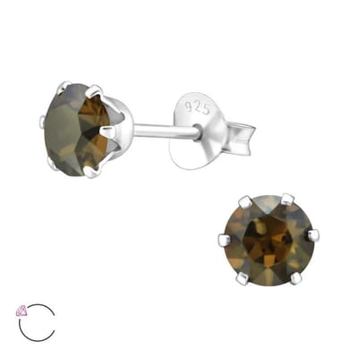 Aramat Jewels | Oorbellen | 925 Zilveren Kristallen Oorbellen Rond 4-8mm - Sprankelende Studs | 5mm / Opaal Groen | | | Zilver | Kinderen, Volwassenen | Verkleurd niet