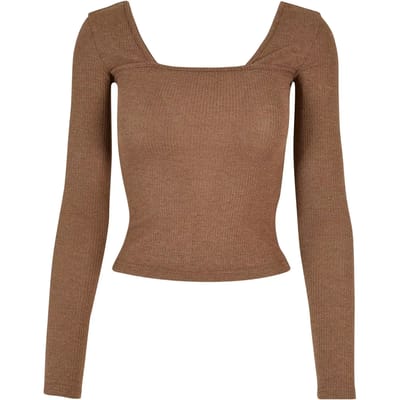 Urban Classics - Rib Squared Neckline Longsleeve top - S - Bruin