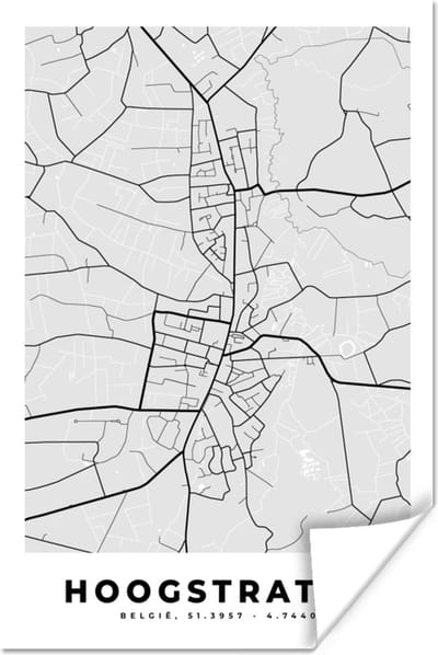 Poster Stadskaart – Plattegrond – België – Zwart Wit – Hoogstraten – Kaart - 120x180 cm XXL