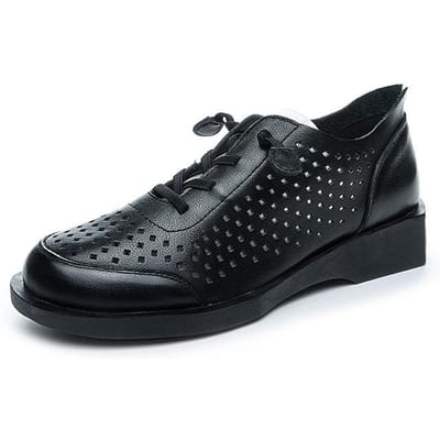 Dames Zomer Uitgesneden Zachte Zool Oxfords Voor Dames Echt Leer Lage Schoenen Dames Elastische Band Ademende Loafers 9.5