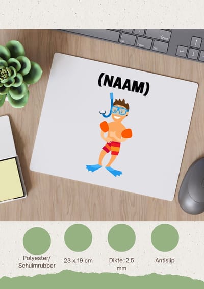 Akyol - jongen met snorkel met je eigen naam Muismat - Zwemmen - sport liefhebbers - mensen die houden van zwemmen - zwemdiploma - zwemcadeau - verjaardagscadeau - verjaardag - cadeau - kado - geschenk - gift - 23 bij 19 cm