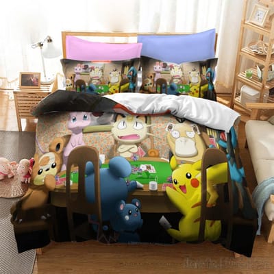 Anime Pokemon Pikachu Beddengoed Set Dekbed Dekbedovertrek Dekbed Beddengoed Twin Enkel King Kinderen Volwassenen Cadeau EU Double(200*200cm)3pcs