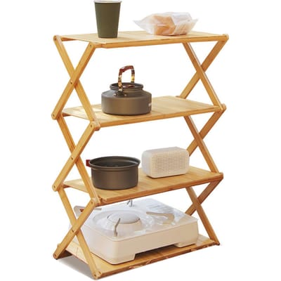 Support en Bois Pliable Bambou Portable Forte Capacité de Charge Étagère en Bois Pliante pour Pique-nique en Plein Air beige