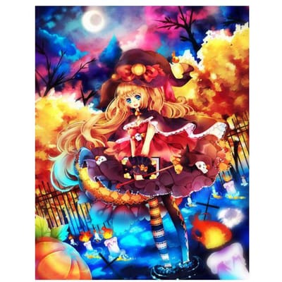 Diy Diamond Painting Halloween Anime Girl Patroon Mozaïek Muurschildering Borduren Cross Stitch Home Decor 20X30CM orange