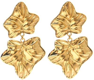 Oorbellen bladeren - RVS - goudkleurig - 4,5 cm