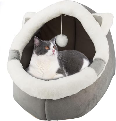 Famanu – Kattenbed voor Binnen met Speelelement – Hangend Ontwerp met Gewatteerd Kussen en Antislip Onderzijde - Ook voor Kleine Honden