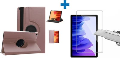 Screenprotector Geschikt voor Samsung Galaxy Tab A7 Hoes - (2020/2022) - 360 graden draaibaar case Rose Goud + screenprotector gehard glas