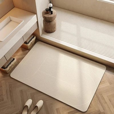 Absorberende Badmat Badkamer Antislip Vloerkleed Badmat Woondecoratie Crème Beige Strepen Vloerkleden Toiletingang Diatomeeënaarde Mat 40X60cm 15.7X23.6in white