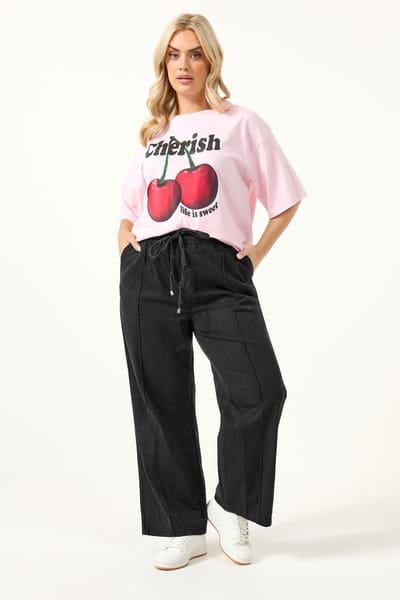 Yours Zwarte Wijde Broek Met Naad Aan De Voorkant Size 42