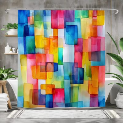 Floraweg Douchegordijn,Shower Curtain,badgordijn,badkamergordijn,Geometrische kleurblokken, digitale printen -Anti Schimmel - Inclusief 12 ringen -met 12 stuks douchegordijnhaken – Waterdicht -Wasbaar- Polyester - 180x200 cm
