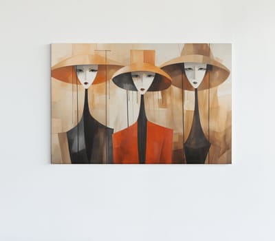 Canvas Schilderij - Vrouwen met Hoeden - Modern - 60x40x2 cm
