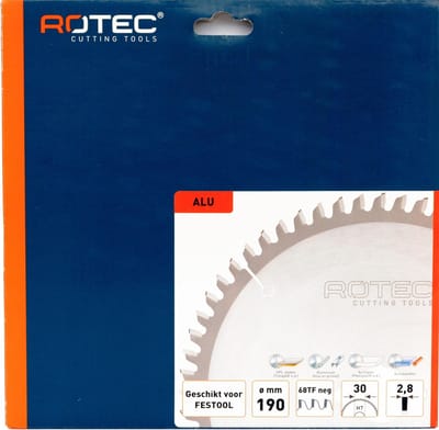Rotec HM Zaagblad voor Nonferro metalen Ø190x30 Z68TF neg