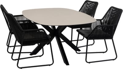 5-delige tuinset | 4 Mona tuinstoelen (Black) | Tuintafel Malaga 180x115 cm (Black)