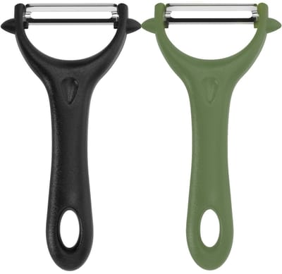 TOVBMUP Groenteschiller - Universele Groenteschiller - RVS Aardappelschiller - Aspergeschiller - Aardappelschiller - Geschikt voor Groenten en Fruit - Zwart en Groen - Tweedelige Set - 14.8 x 7.5 cm