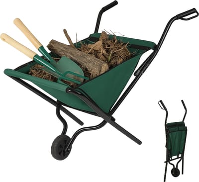 Lomera Opvouwbare Kruiwagen - Draagbare Kruiwagen - Draagvermogen - Wiel - Metaal Frame - 600D Polyester - Pv Afdekking - Compact En Handig - Tuinaccessoire - Kruiwagen Voor Tuin