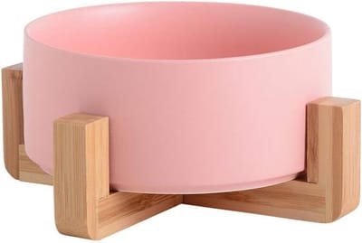 Dubbele Voerbak - Houten Standaard - Huisdieren Voeren - Kantel Ontwerp - 16 x 6.5 cm - Roze