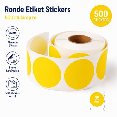 500 Etiketten Rond Geel Stickers 35 mm op Rol - Label Blanco Stickers Gekleurd - Dappaz