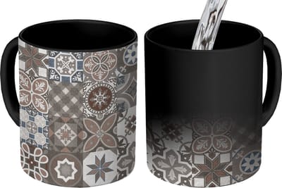 Magische Mok - Foto op Warmte Mokken - Koffiemok - Bloemen - Figuren - Bruin - Design - Magic Mok - Beker - 350 ML - Theemok
