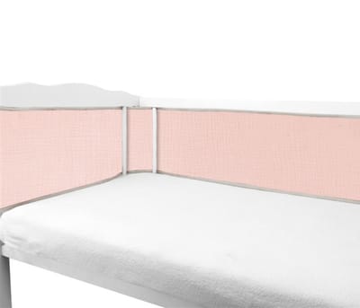 Baby Bed Omrander - Bedbumper Ademend - Hoofdbeschermer Mousseline Roze 210x28 cm