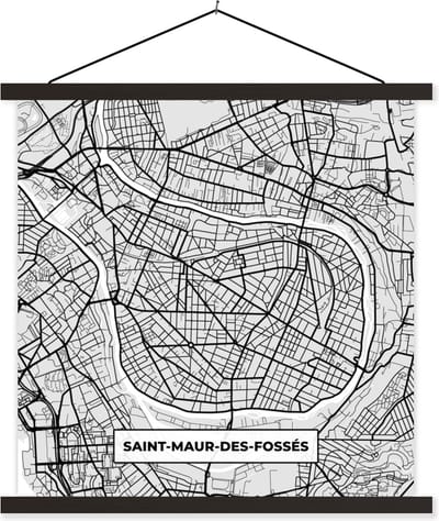Posterhanger incl. Poster 60x60 cm - Schoolplaat - Plattegrond - Saint-Maur-des-Fossés - Stadskaart - Kaart - Frankrijk - Textielposter - Zwarte latten - Stadskaart