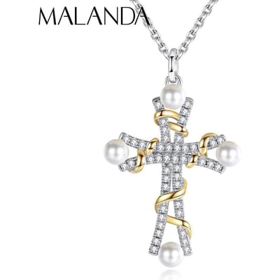 Malanda Nieuwe Mode 925 Sterling Zilver Parel Kruis Hanger Ketting voor Vrouwen Feest Sieraden Accessoires Geliefde Meisje Cadeau white