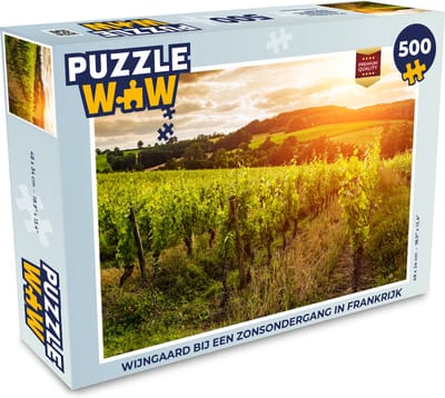 Puzzel Wijngaard bij een zonsondergang in Frankrijk - Legpuzzel - Puzzel 500 stukjes