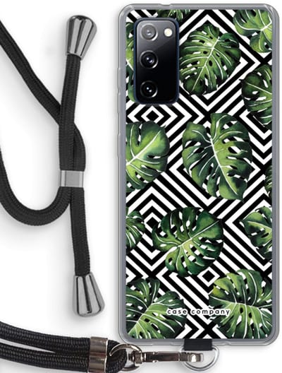Case Company® - Hoesje met koord geschikt voor Samsung Galaxy S20 FE / S20 FE 5G hoesje met Koord - Geometrische jungle - Telefoonhoesje met Zwart Koord - Bescherming aan alle Kanten en Over de Schermrand