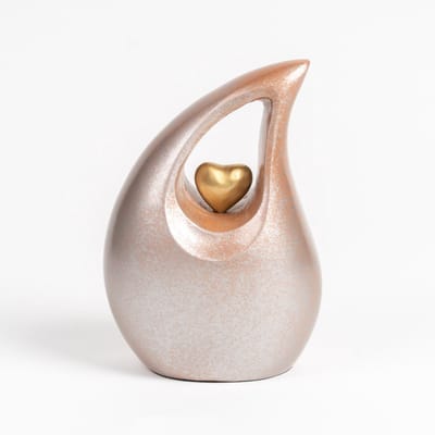 Teardrop Urn Klein 600 ml Copper Mist Silver met Goudkleurig Hart - Urn voor Menselijke As - Crematie Urn voor As Volwassenen - Dieren Urn voor As Crematie - Urn Hond - Urn Kat