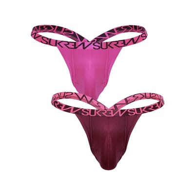SUKREW Bubble Thong Multipack 1x Party Pink + 1x Claret - MAAT XS - Heren Ondergoed - String voor Man - Mannen Thong
