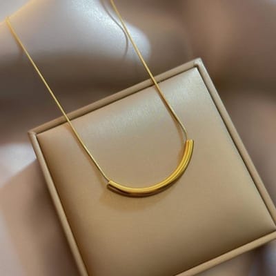 Collier ras du cou en acier inoxydable de haute qualité, minimaliste et haut de gamme, avec breloques en forme d'arc circulaire et chaîne serpent, pour femmes 45cm brown