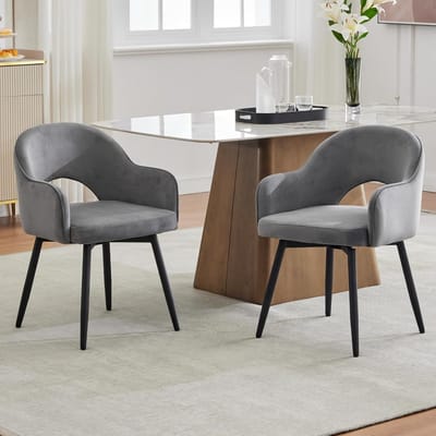 Eetkamerstoelen Set van 2 - 360° Draaibare Fluwelen Stoelen met Armleuningen - Moderne Fauteuil Keukenstoel Bureaustoel - Grijs - 58x53x78 cm - Vermissen