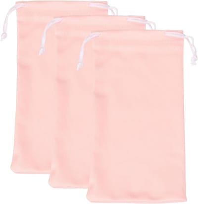 Draagbare microvezel brillenkoker met trekkoord voor brillen, telefoons en sieraden - 3 stuks, roze
