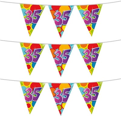 Haza Vlaggetjes - 3x stuks - 35 jaar - leeftijd verjaardag - plastic - 10 meter - feestartikelen - versiering