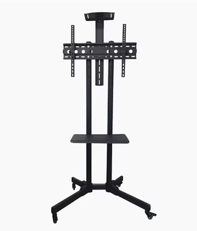 TV Standaard op Wielen - Verrijdbaar & Kantelbaar - Geschikt voor 32 t/m 75 inch - Met Laptopplank & Camerahouder - VESA Max 600x400 - Zwart