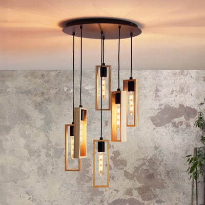 EGLO Littleton Hanglamp - E27 - Ø 50 cm - hout - Zwart/Bruin - FSC Hout