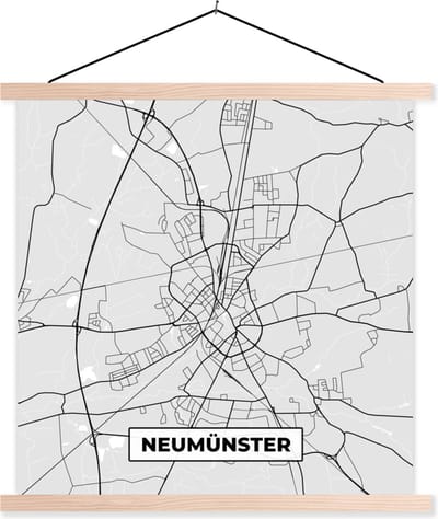 Posterhanger incl. Poster 40x40 cm - Schoolplaat - Stadskaart - Plattegrond - Kaart - Neumünster - Duitsland - Textielposter - Blanke latten - Stadskaart