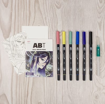 Tombow ABT Dual Brush Pen set 6 st Manga Maan